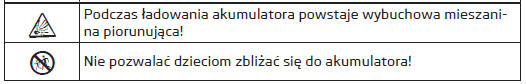 Symbole ostrzegawcze na akumulatorze pojazdu