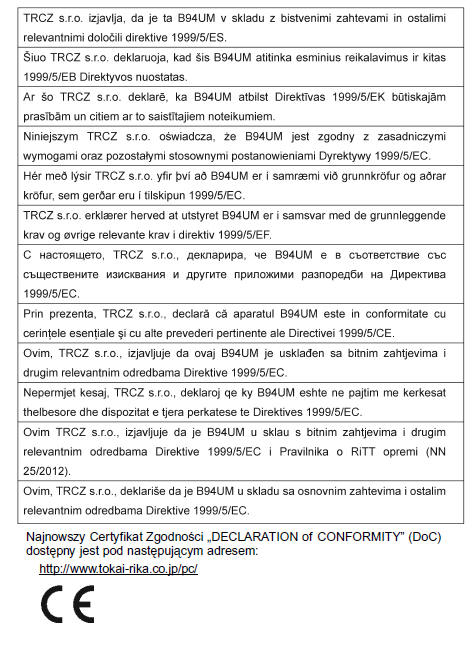 Certyfikaty dotyczące systemu elektronicznego kluczyka